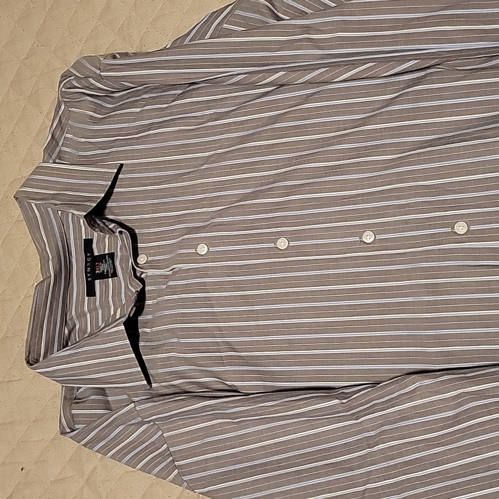 EUC Synrgy Dress Shirt Grey Light Blue White Stripes 3XLT